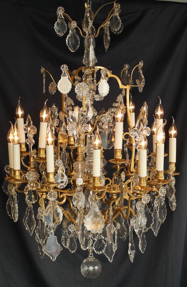 Louis XV Style 18-light Cage Chandelier In Bronze And Baccarat Crystal