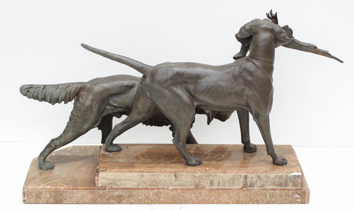 The Hunting Dogs, Sculpture Signed Clovis Edmond Masson-photo-3