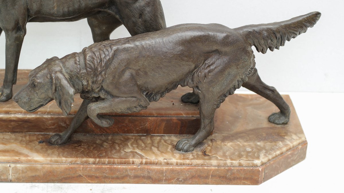 The Hunting Dogs, Sculpture Signed Clovis Edmond Masson-photo-2