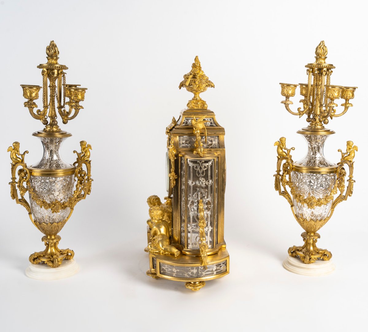 Gilt Bronze And Crystal Fireplace Set Signed Prosper Roussel-photo-2