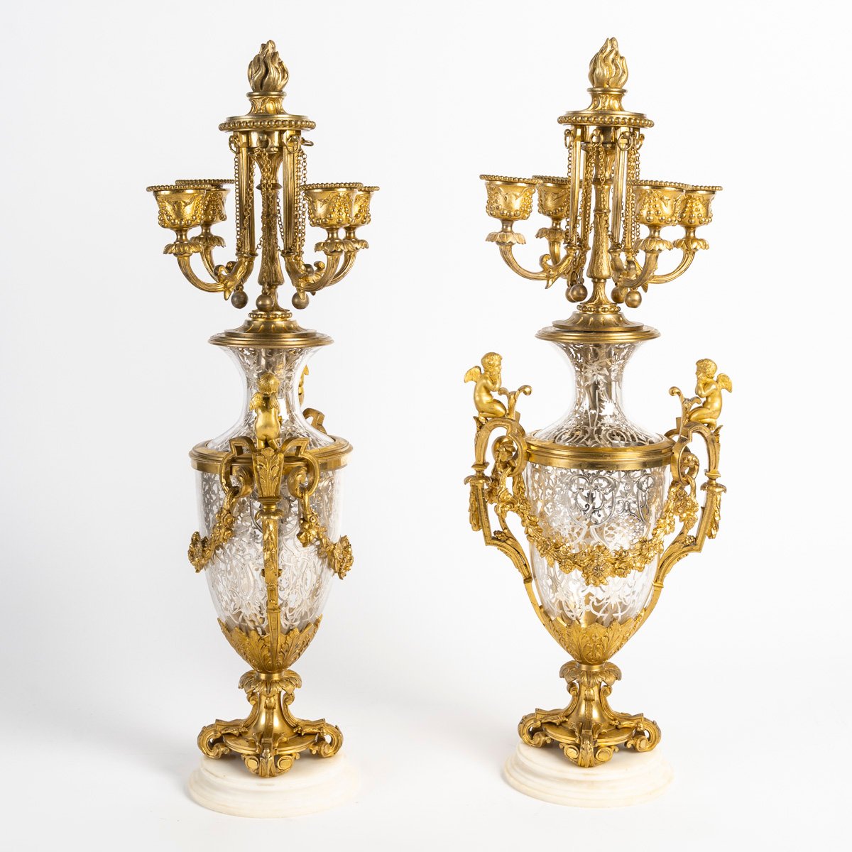 Gilt Bronze And Crystal Fireplace Set Signed Prosper Roussel-photo-4