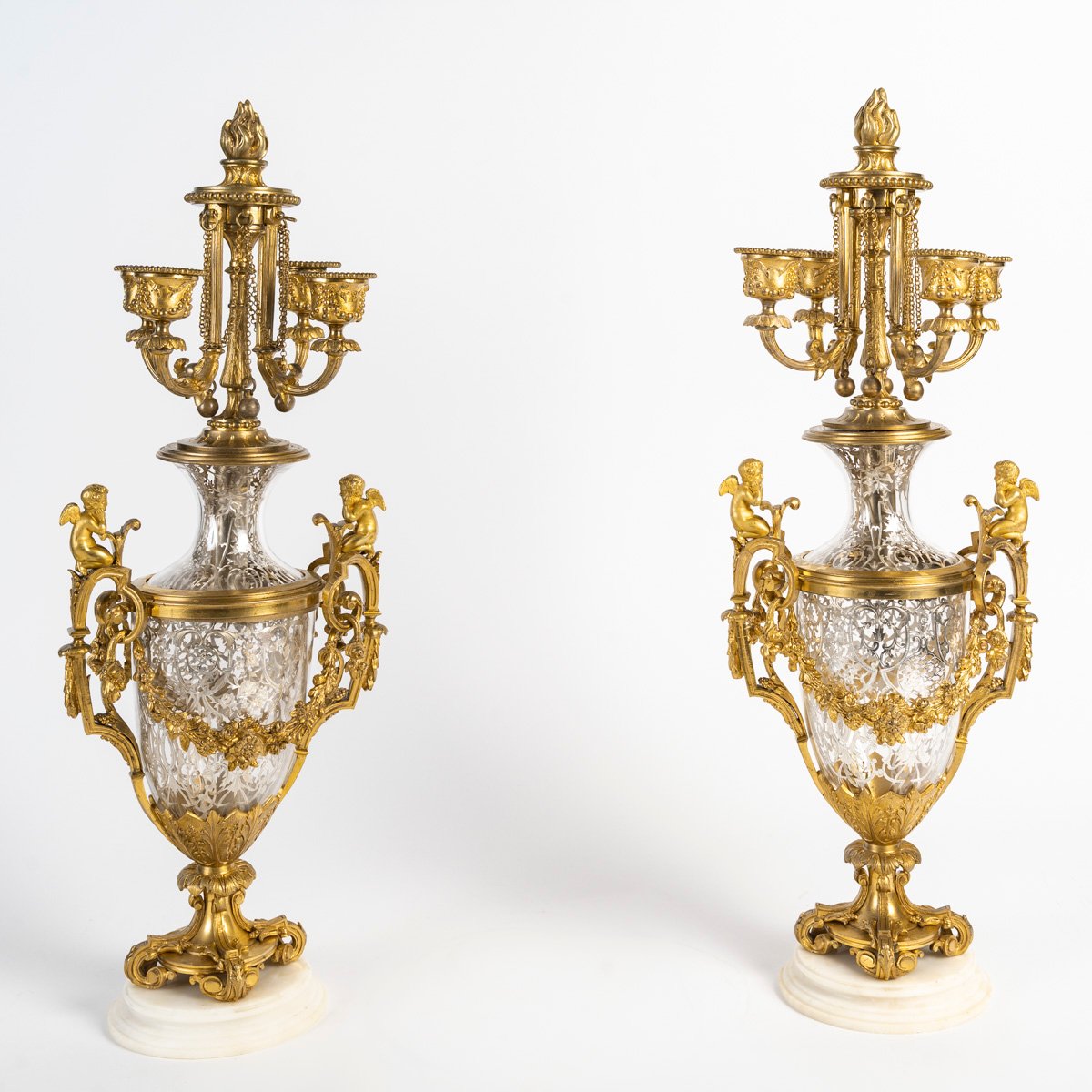 Gilt Bronze And Crystal Fireplace Set Signed Prosper Roussel-photo-6