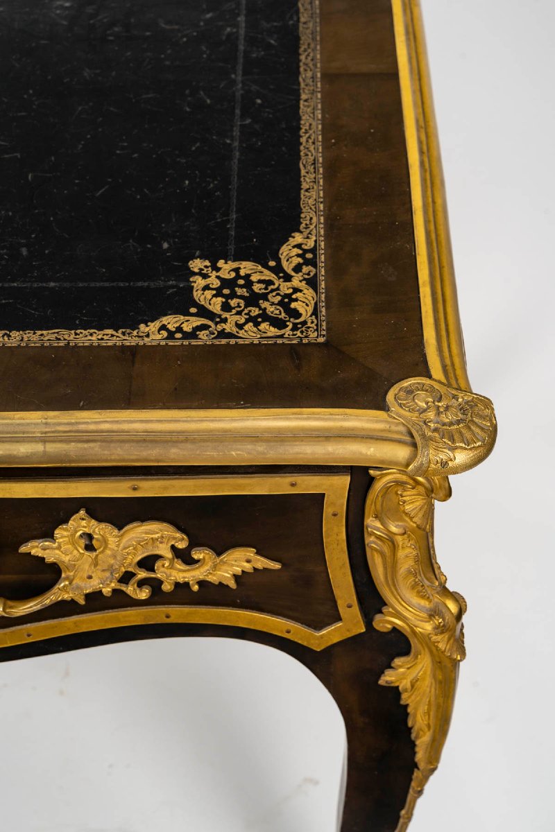 Louis XV Style Flat Desk In Veneer And Gilded Bronze-photo-4