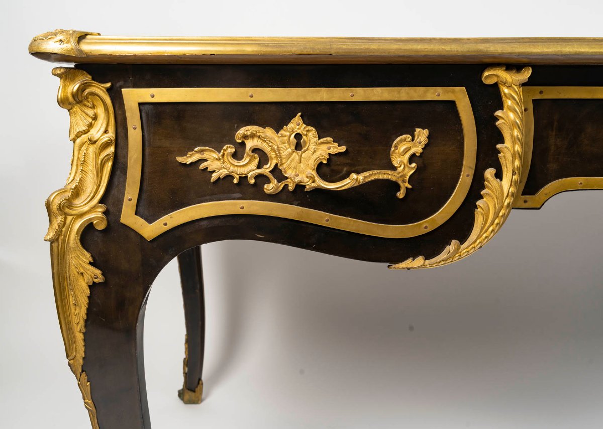 Louis XV Style Flat Desk In Veneer And Gilded Bronze-photo-7