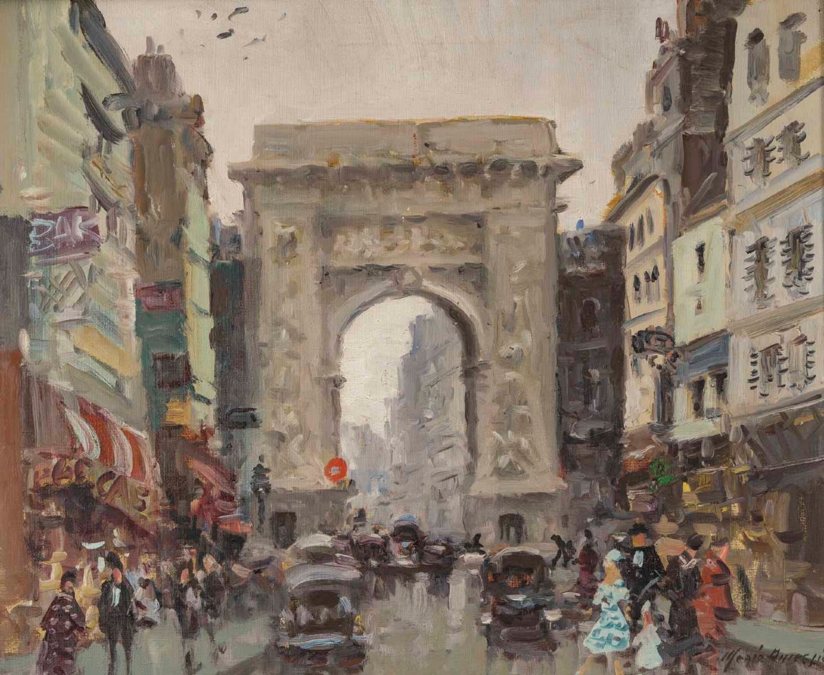 Merio Ameglio, Paris La porte St Denis, Huile sur Toile-photo-2