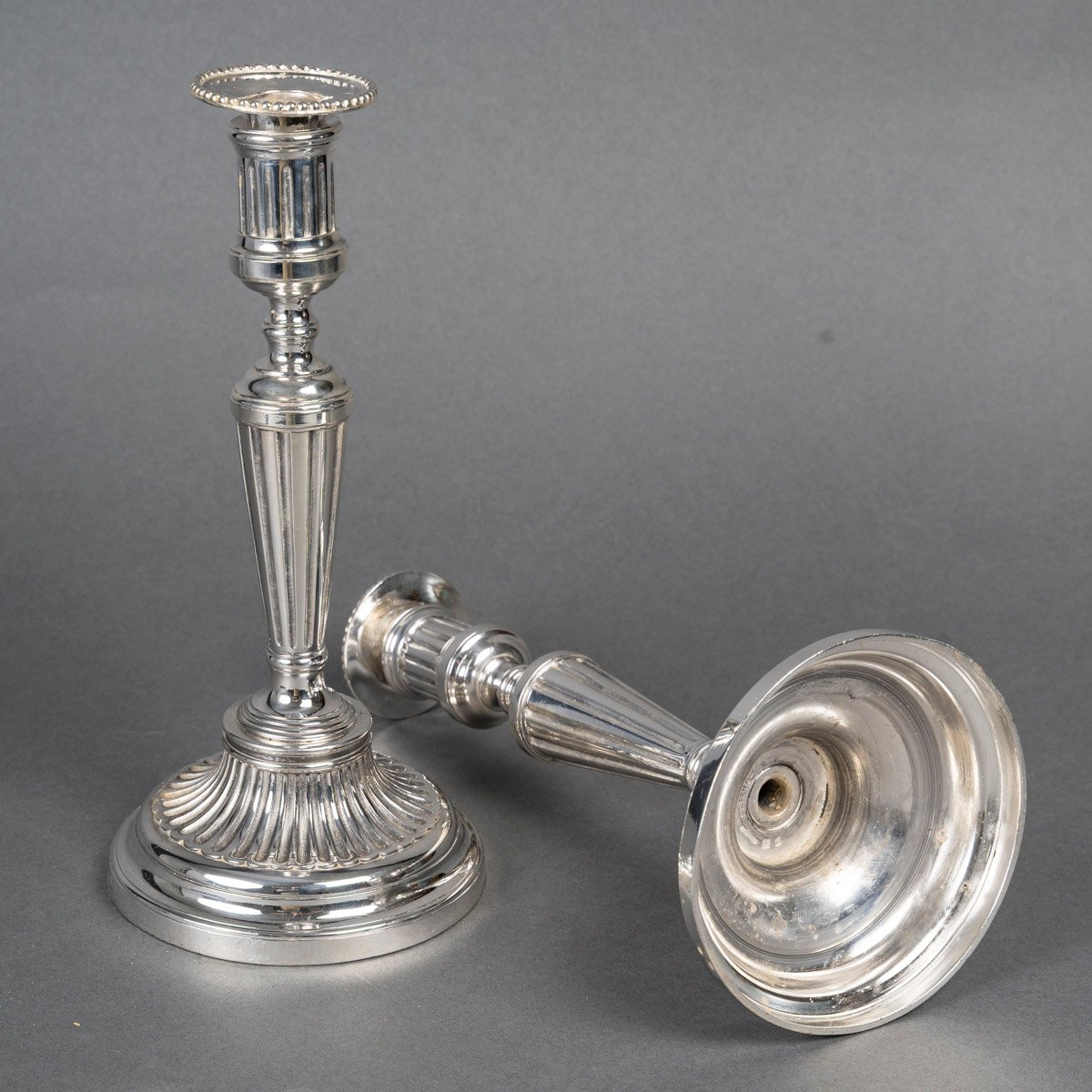 Maison Christofle, Pair Of Silver-plated Bronze Candlesticks-photo-8