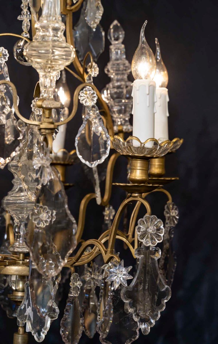 Lustre cage en bronze et cristal-photo-2