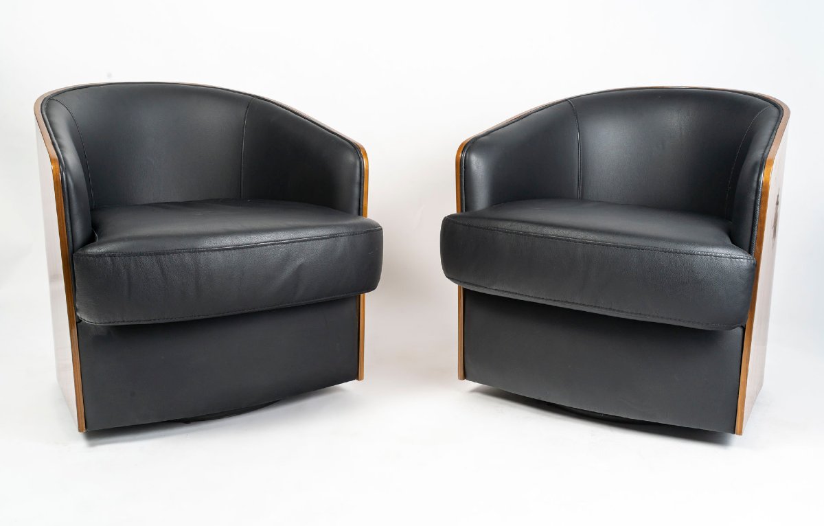 Salon design en cuir et placage d'acajou -photo-2