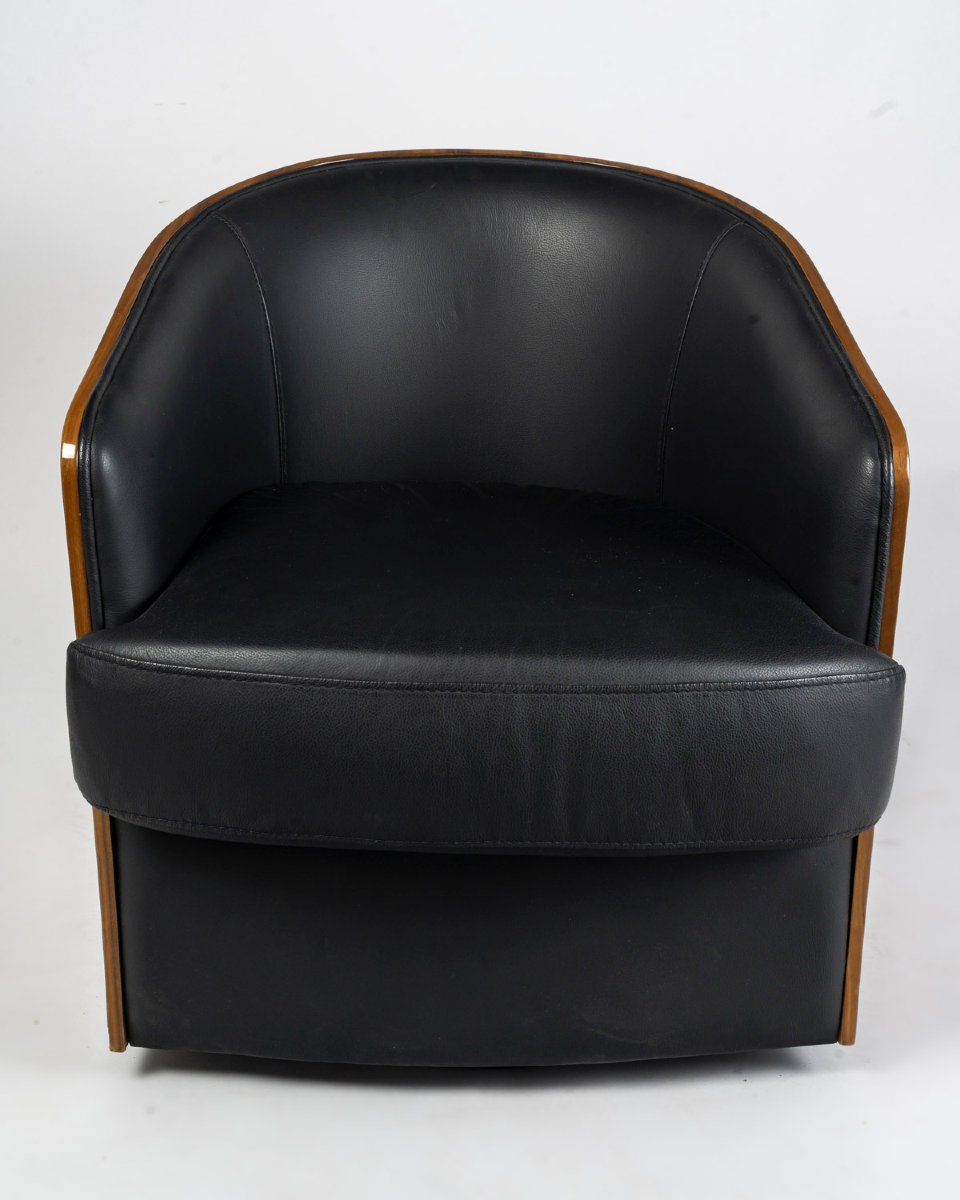Salon design en cuir et placage d'acajou -photo-3