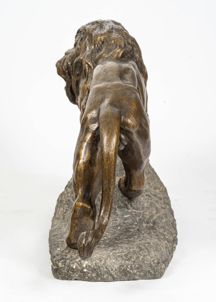 Lion en bronze sur granit signé T Lecas-photo-4