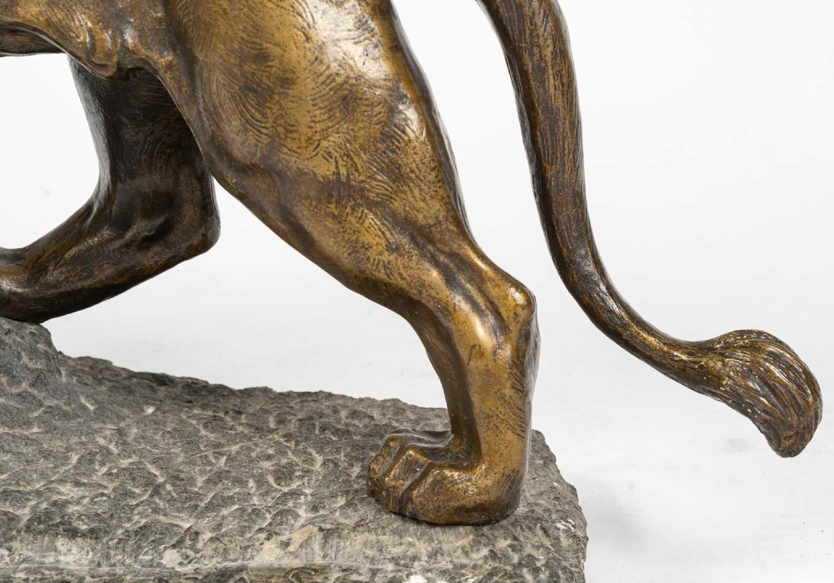 Lion en bronze sur granit signé T Lecas-photo-2