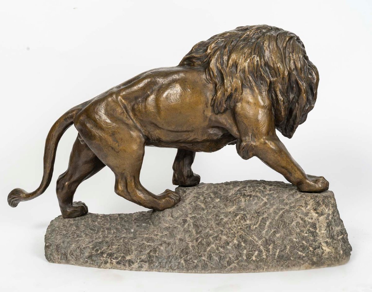 Lion en bronze sur granit signé T Lecas-photo-3