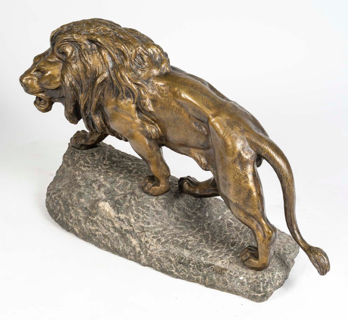 Lion en bronze sur granit signé T Lecas-photo-4