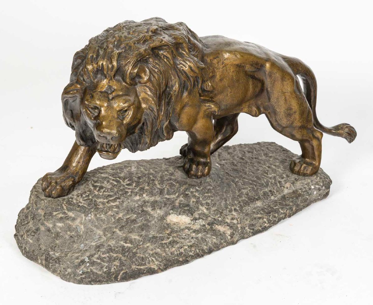 Lion en bronze sur granit signé T Lecas-photo-8
