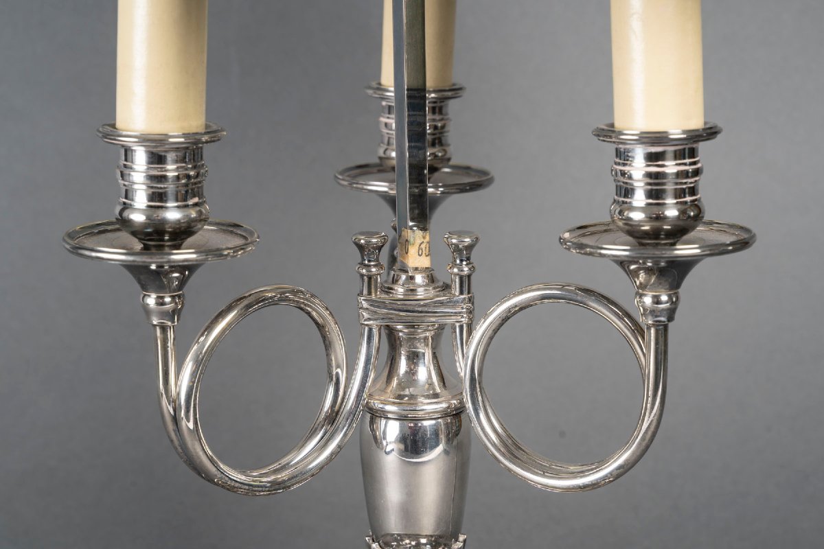 Lampe bouillotte en bronze argenté-photo-2