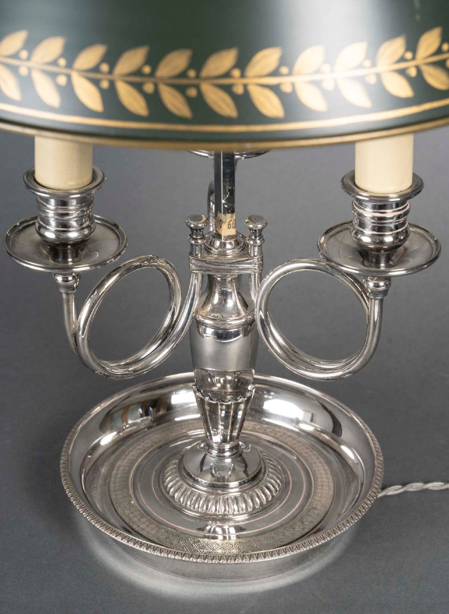 Lampe bouillotte en bronze argenté-photo-3
