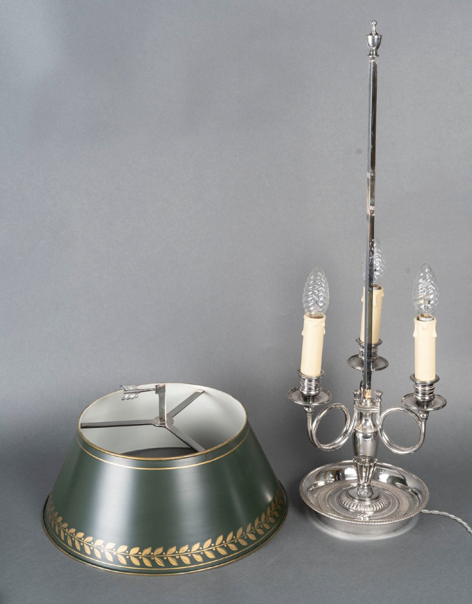 Lampe bouillotte en bronze argenté-photo-4