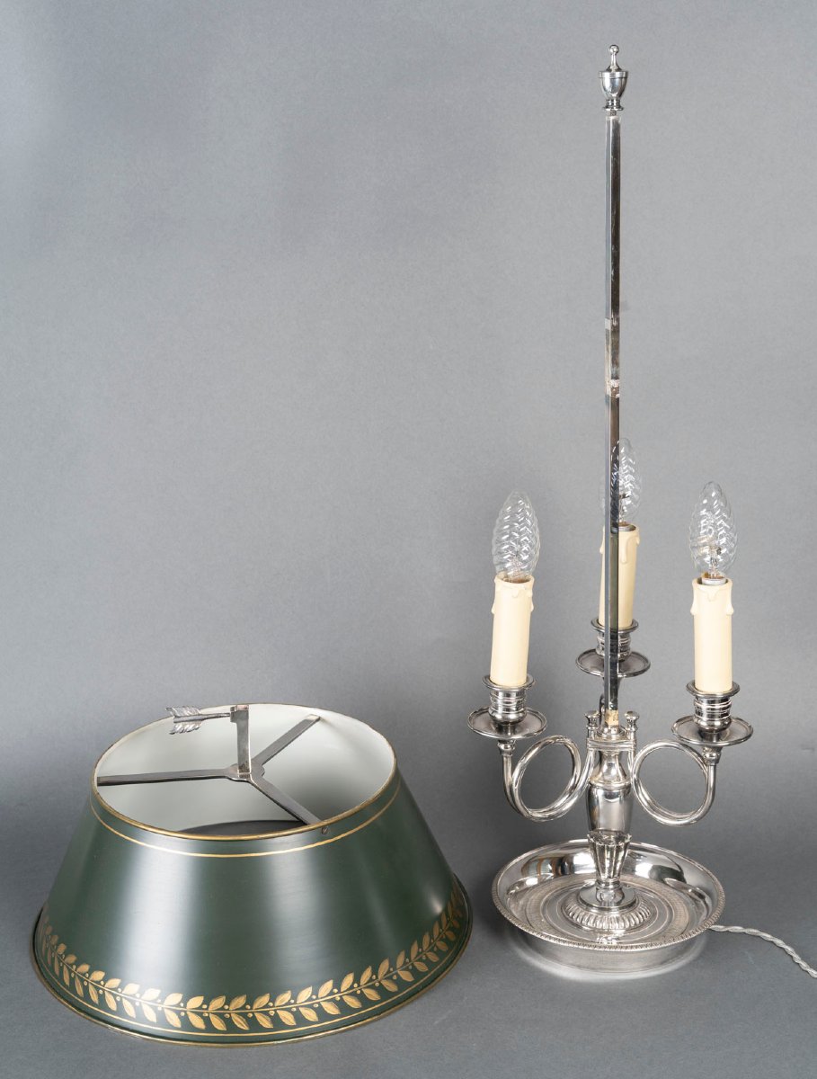 Lampe bouillotte en bronze argenté-photo-5