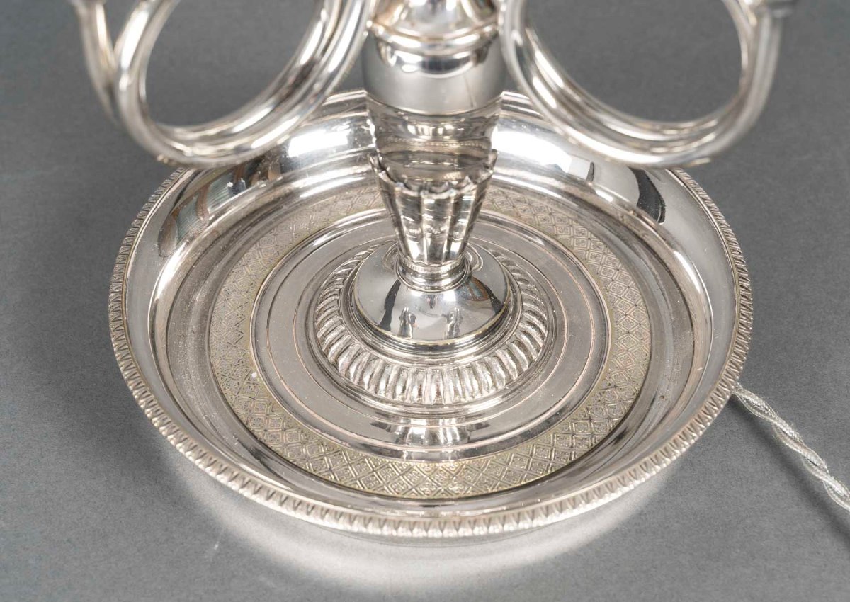 Lampe bouillotte en bronze argenté-photo-8