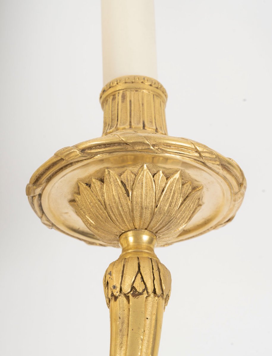 Pair Of Gilt Bronze Wall Sconces Decorated With Roosters-photo-6