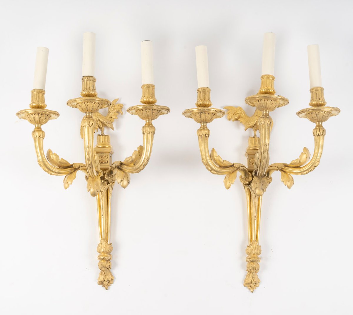 Pair Of Gilt Bronze Wall Sconces Decorated With Roosters-photo-7