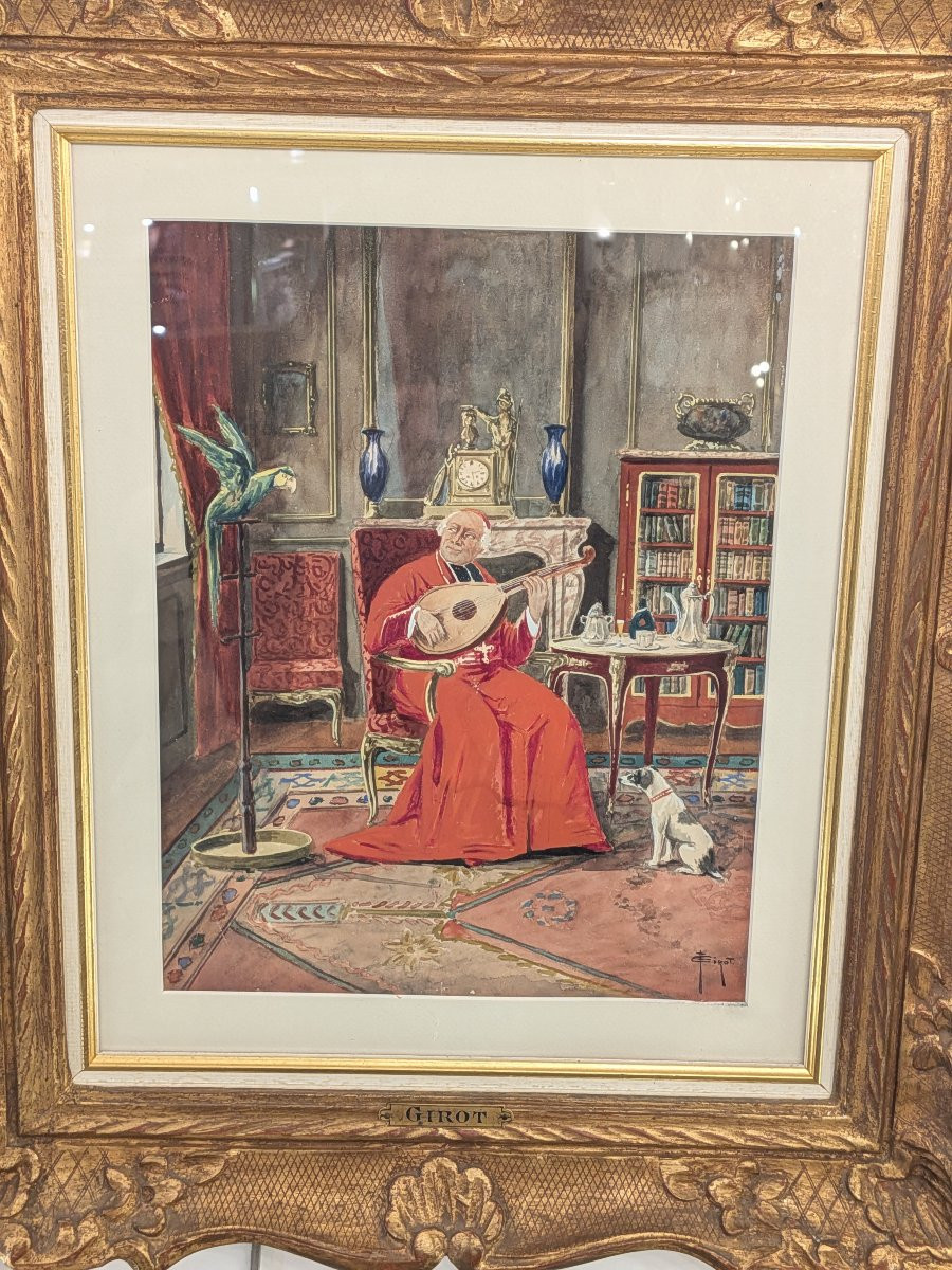 Aquarelle cardinal musicien par François Joseph Girot-photo-2