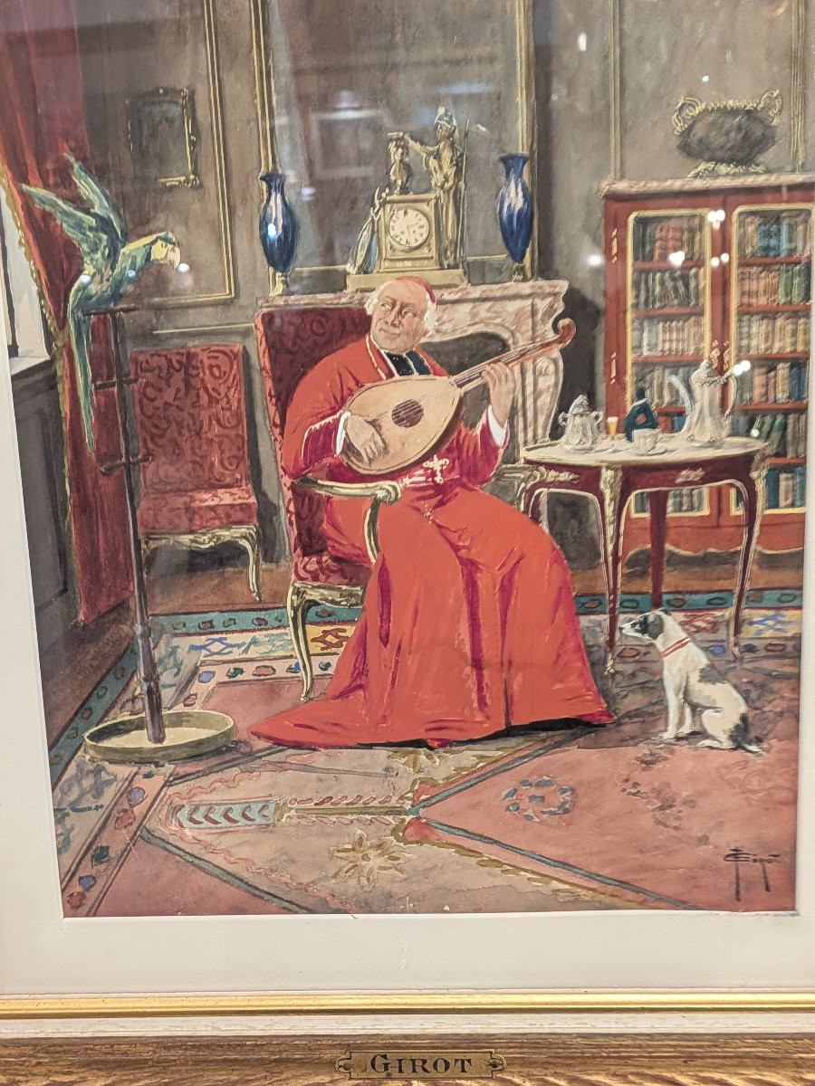 Aquarelle cardinal musicien par François Joseph Girot-photo-3