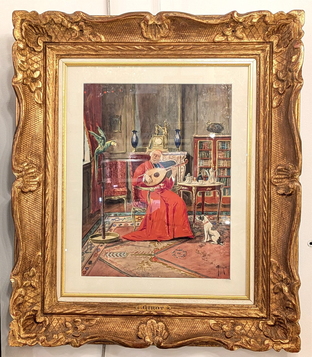 Aquarelle cardinal musicien par François Joseph Girot