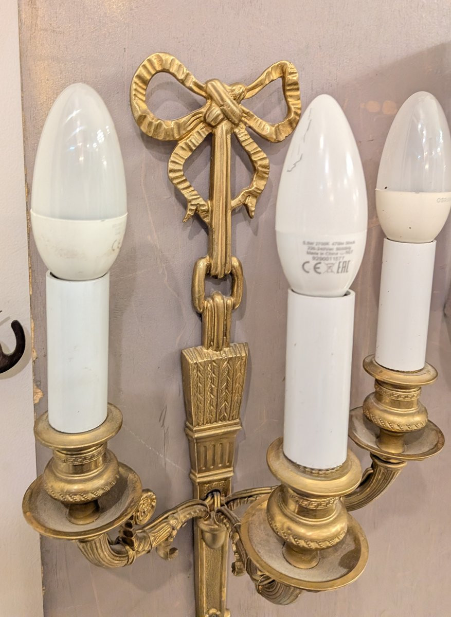 Set Of 4 Louis XVI Style 3-light Wall Sconces-photo-2