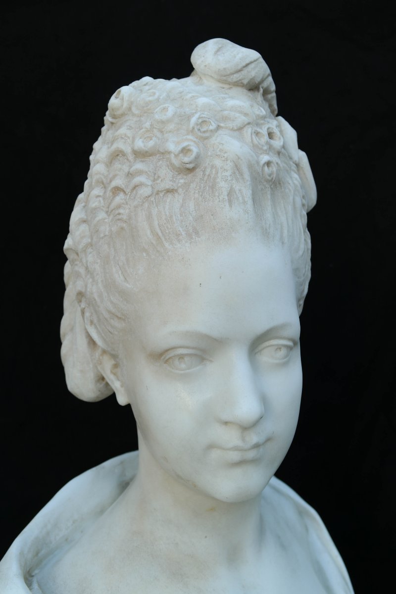 Portrait Of Clotilde Of France, Carrara Marble Bust-photo-4