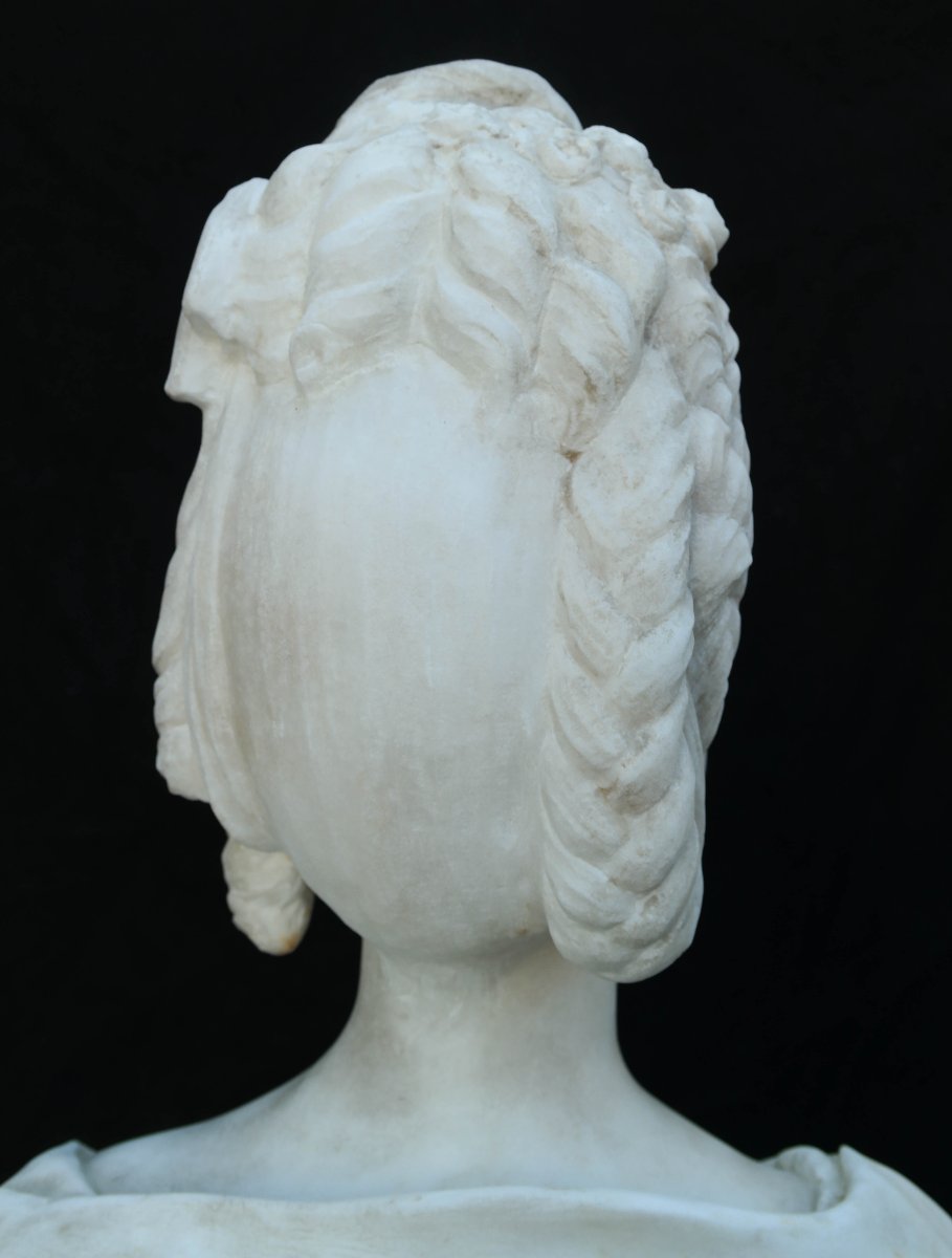 Portrait Of Clotilde Of France, Carrara Marble Bust-photo-5
