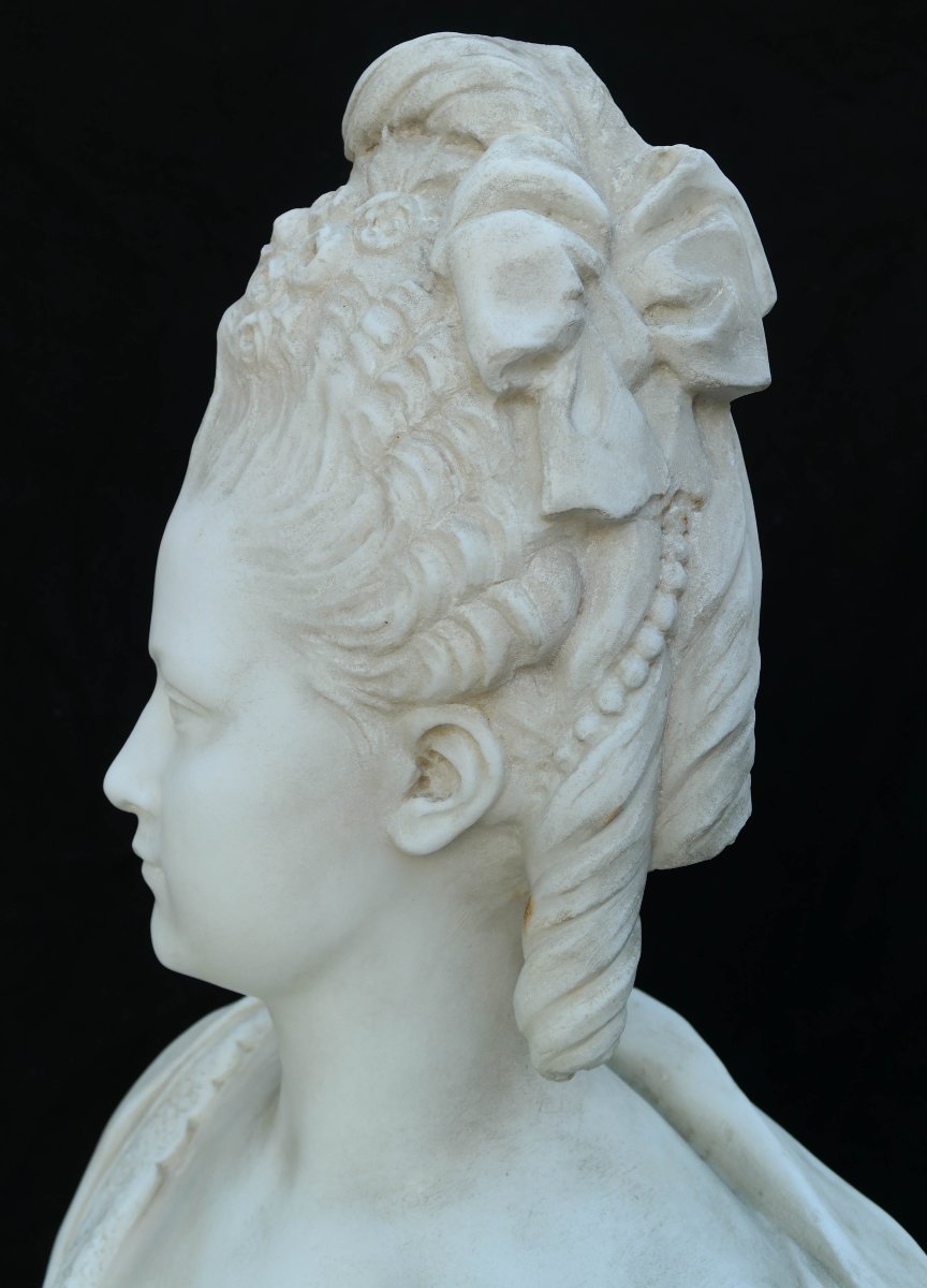 Portrait Of Clotilde Of France, Carrara Marble Bust-photo-8