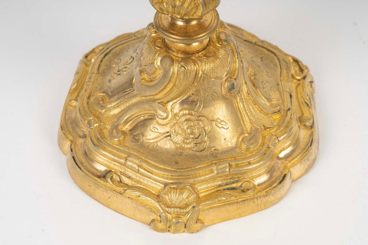Pair Of Louis XV Style Gilt Bronze Candlesticks-photo-2