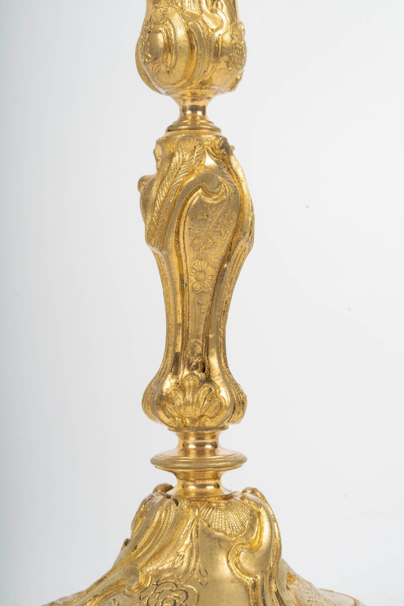 Pair Of Louis XV Style Gilt Bronze Candlesticks-photo-3