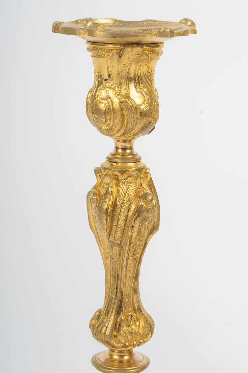 Pair Of Louis XV Style Gilt Bronze Candlesticks-photo-2