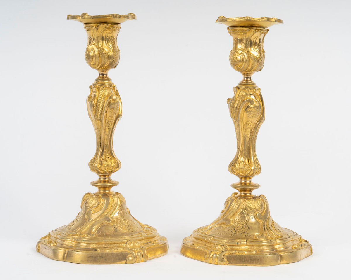 Pair Of Louis XV Style Gilt Bronze Candlesticks