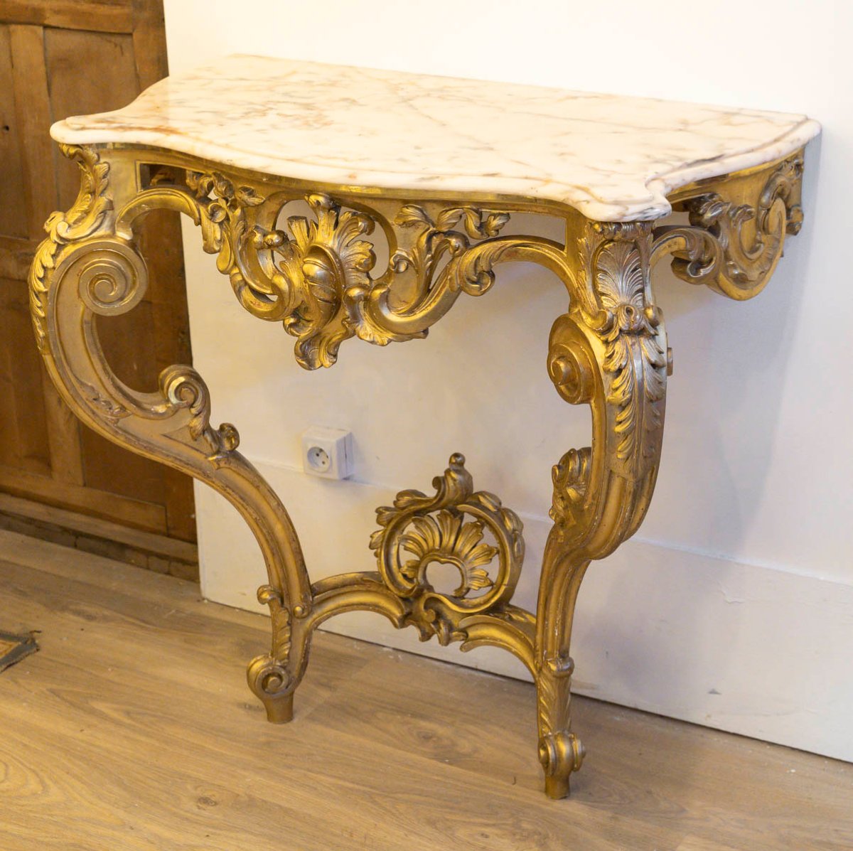 Console style Louis XV en bois et stuc doré -photo-2