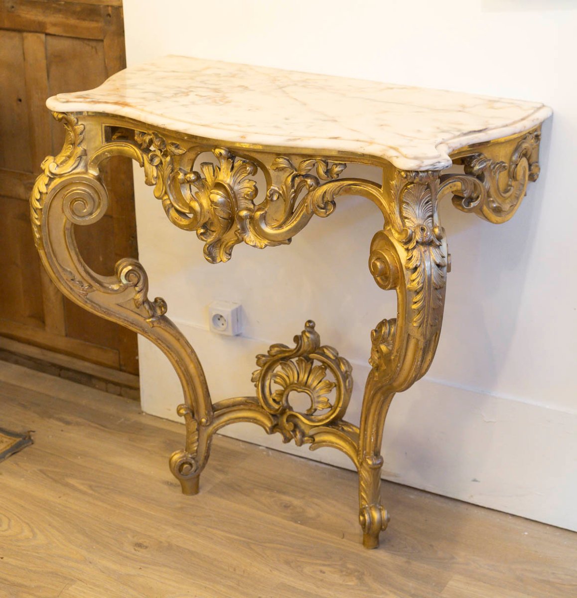 Console style Louis XV en bois et stuc doré -photo-7
