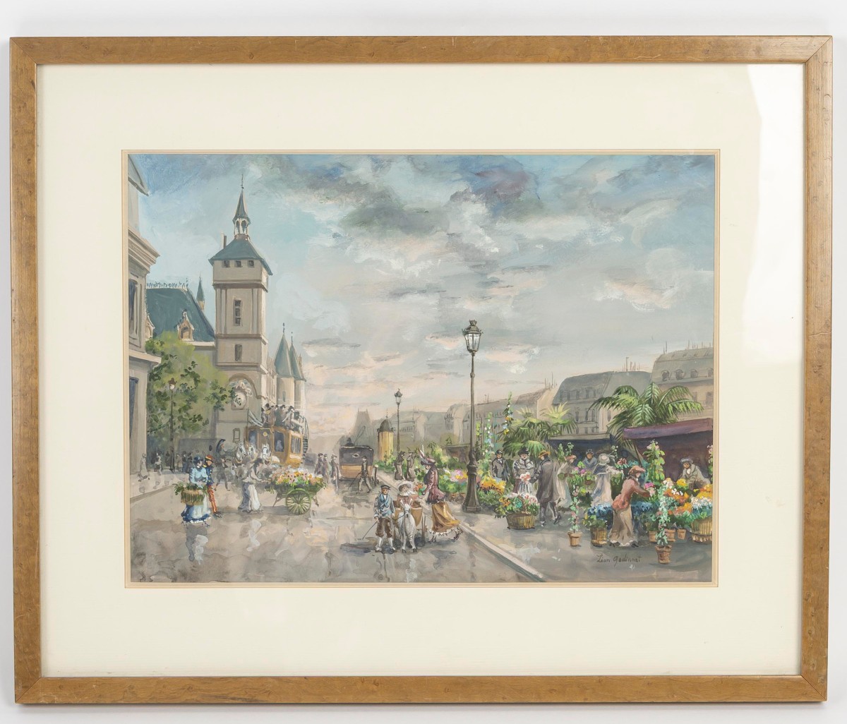The Flower Market, Watercolor Signed Léon Godinnet 