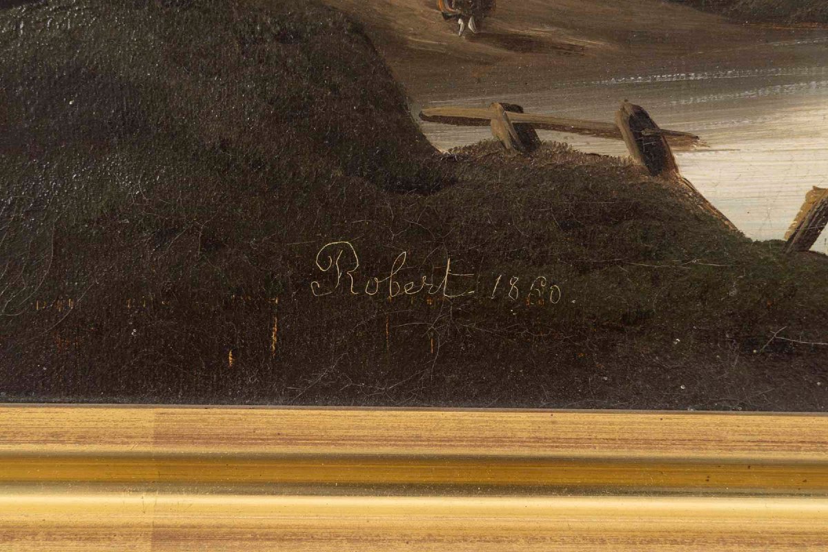 Pair Of Oil Paintings On Canvas Signed Robert Circa 1860-photo-3
