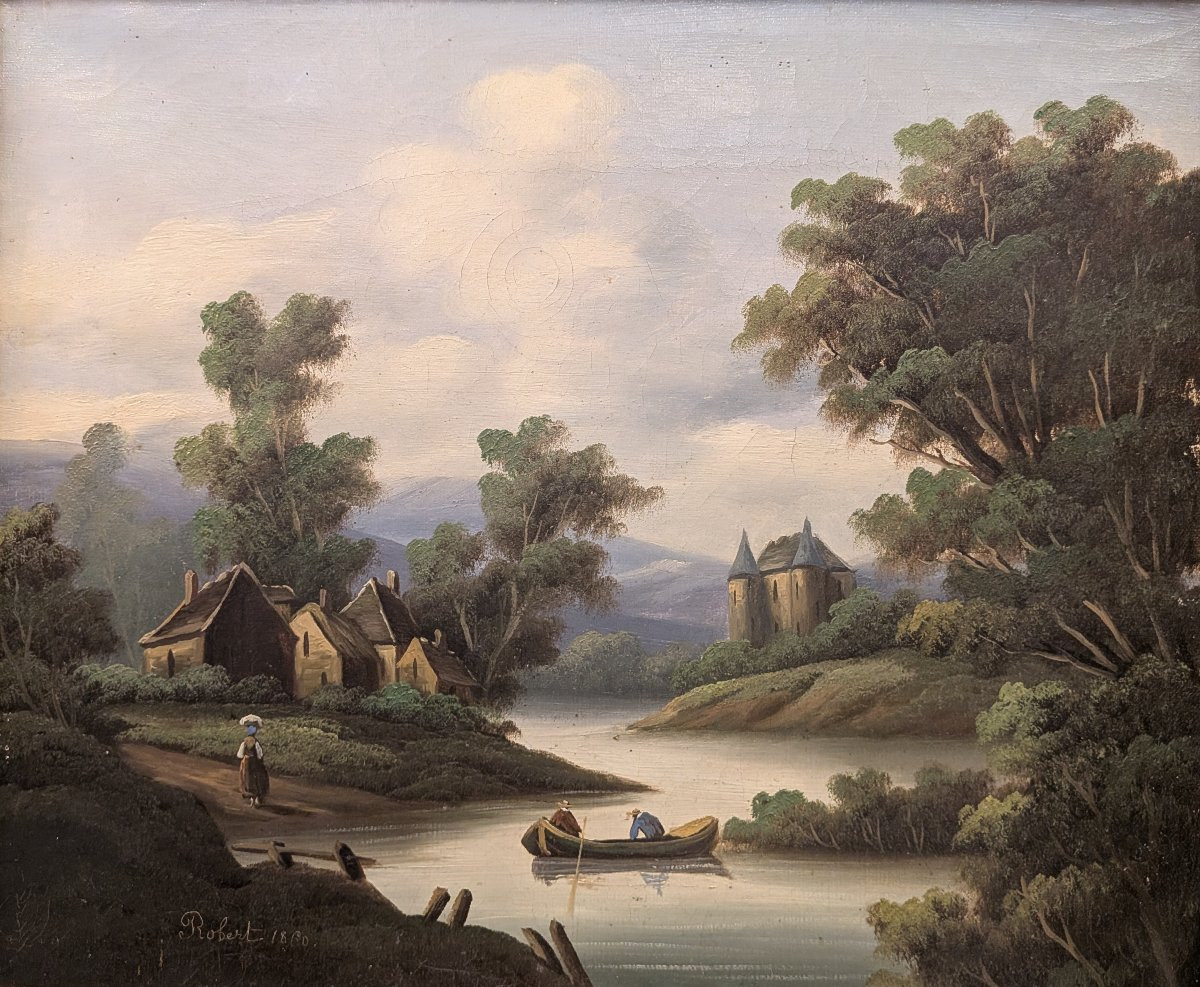 Pair Of Oil Paintings On Canvas Signed Robert Circa 1860-photo-6