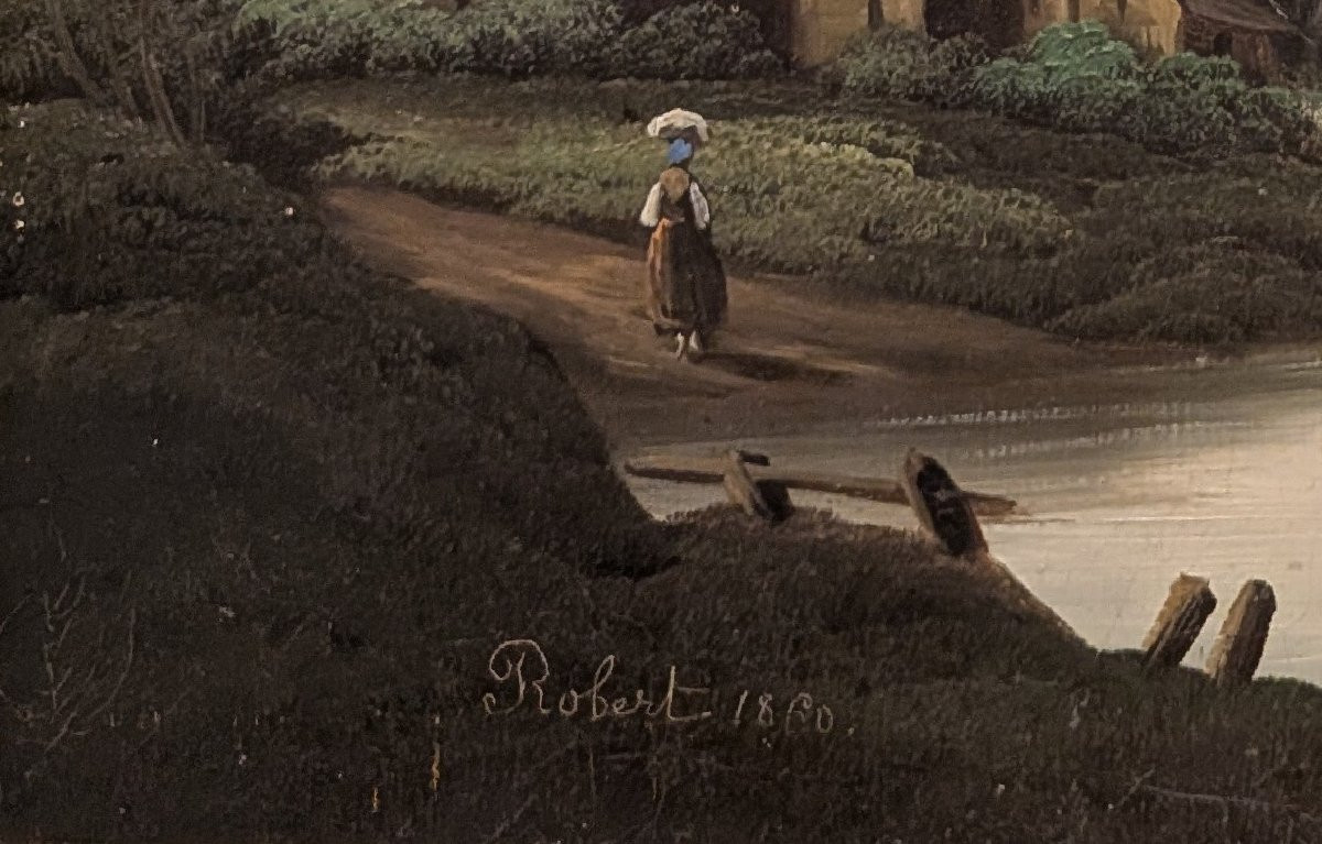 Pair Of Oil Paintings On Canvas Signed Robert Circa 1860-photo-7