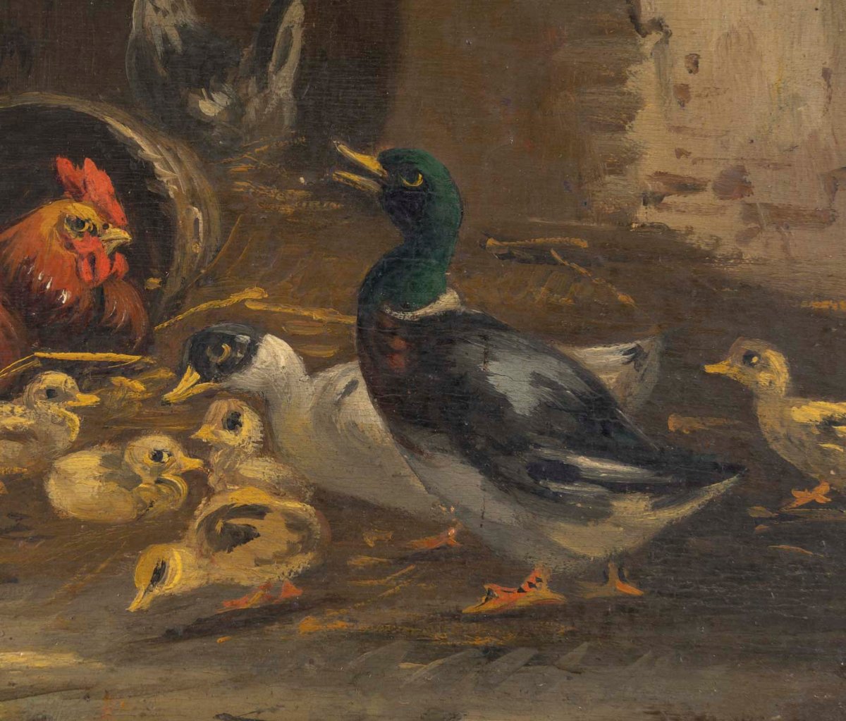 Basses-Cours, paire d'huiles sur panneaux signées Guilleminet-photo-5