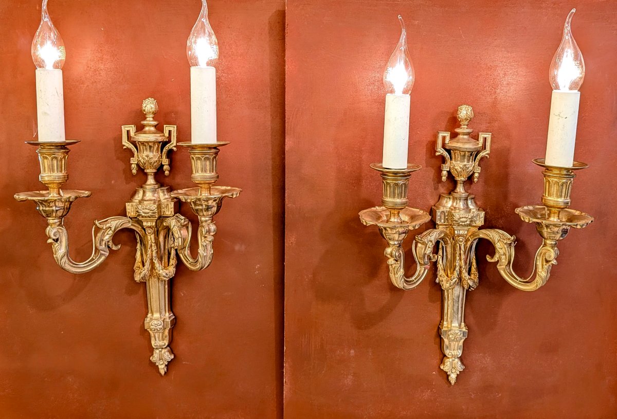 Paire d'appliques Louis XVI en bronze doré.-photo-3