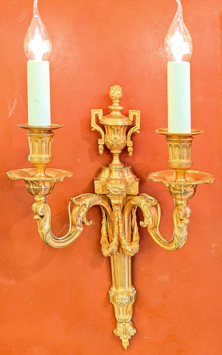 Paire d'appliques Louis XVI en bronze doré.-photo-4