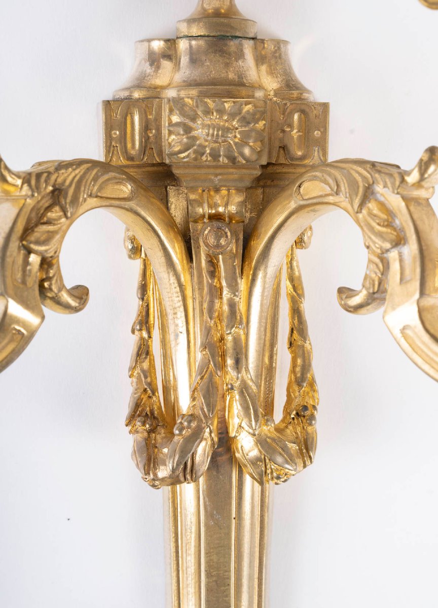 Paire d'appliques Louis XVI en bronze doré.-photo-4