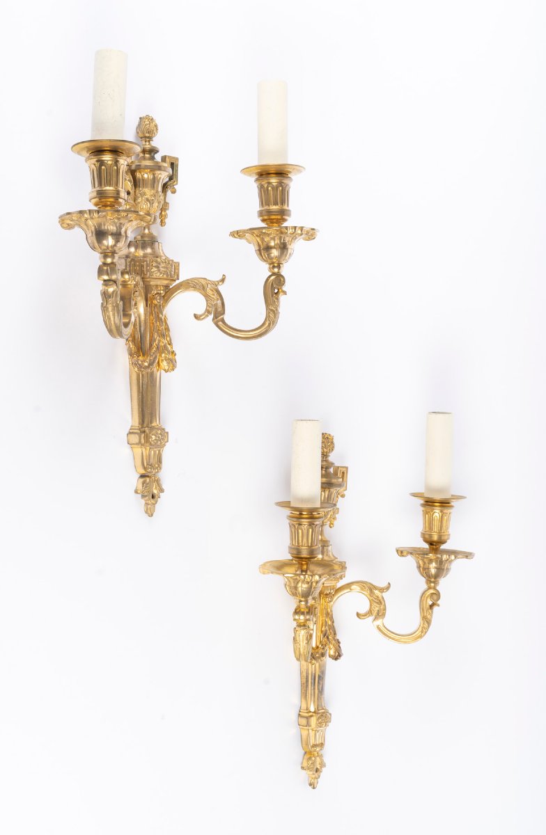 Paire d'appliques Louis XVI en bronze doré.-photo-5