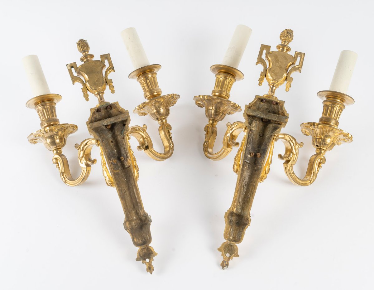 Paire d'appliques Louis XVI en bronze doré.-photo-6