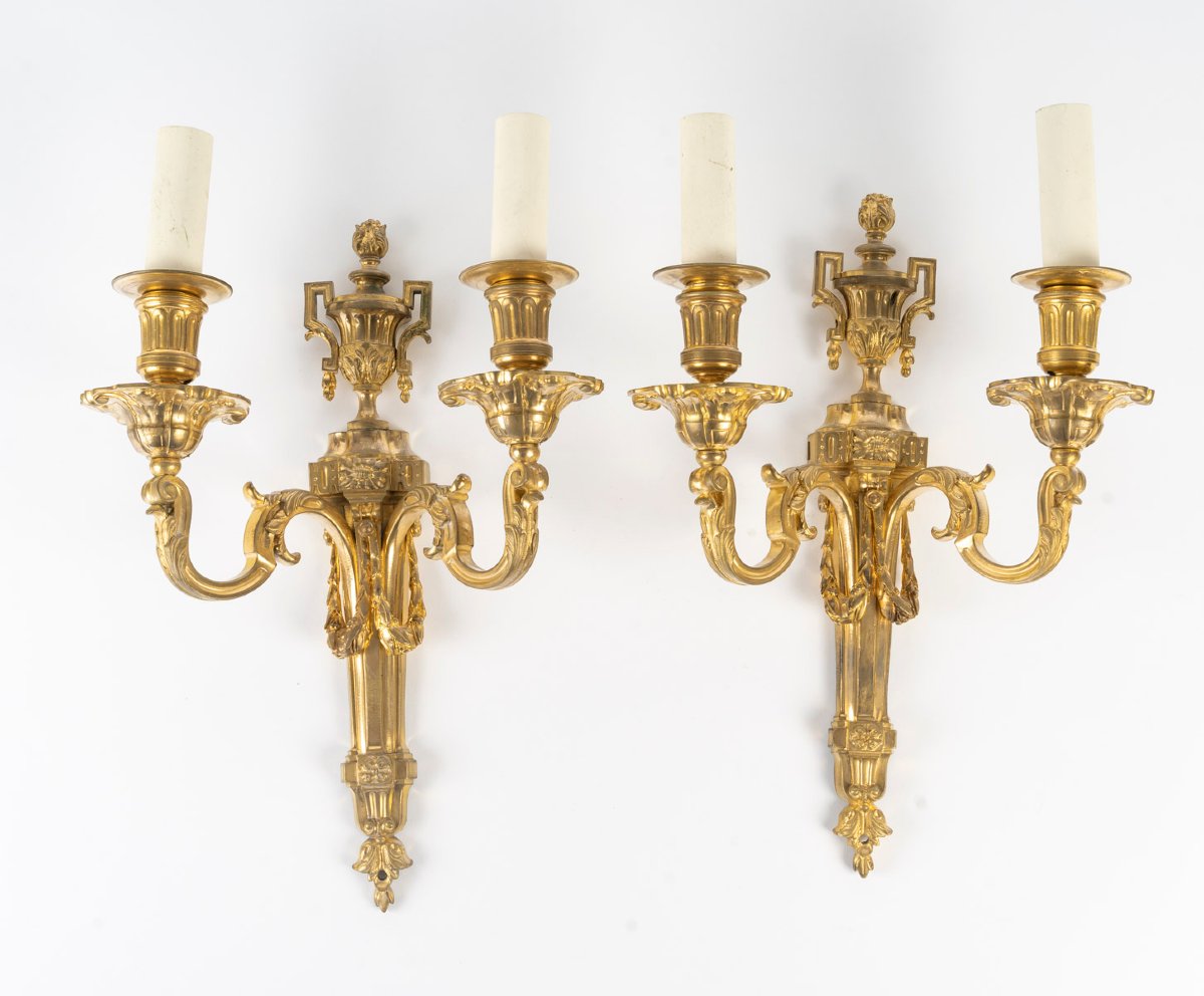 Paire d'appliques Louis XVI en bronze doré.-photo-7