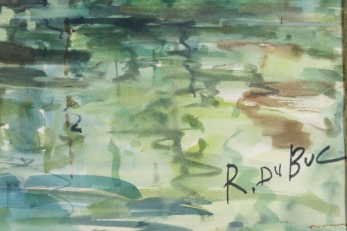 Riverside, Watercolor Signed Roland Dubuc-photo-3